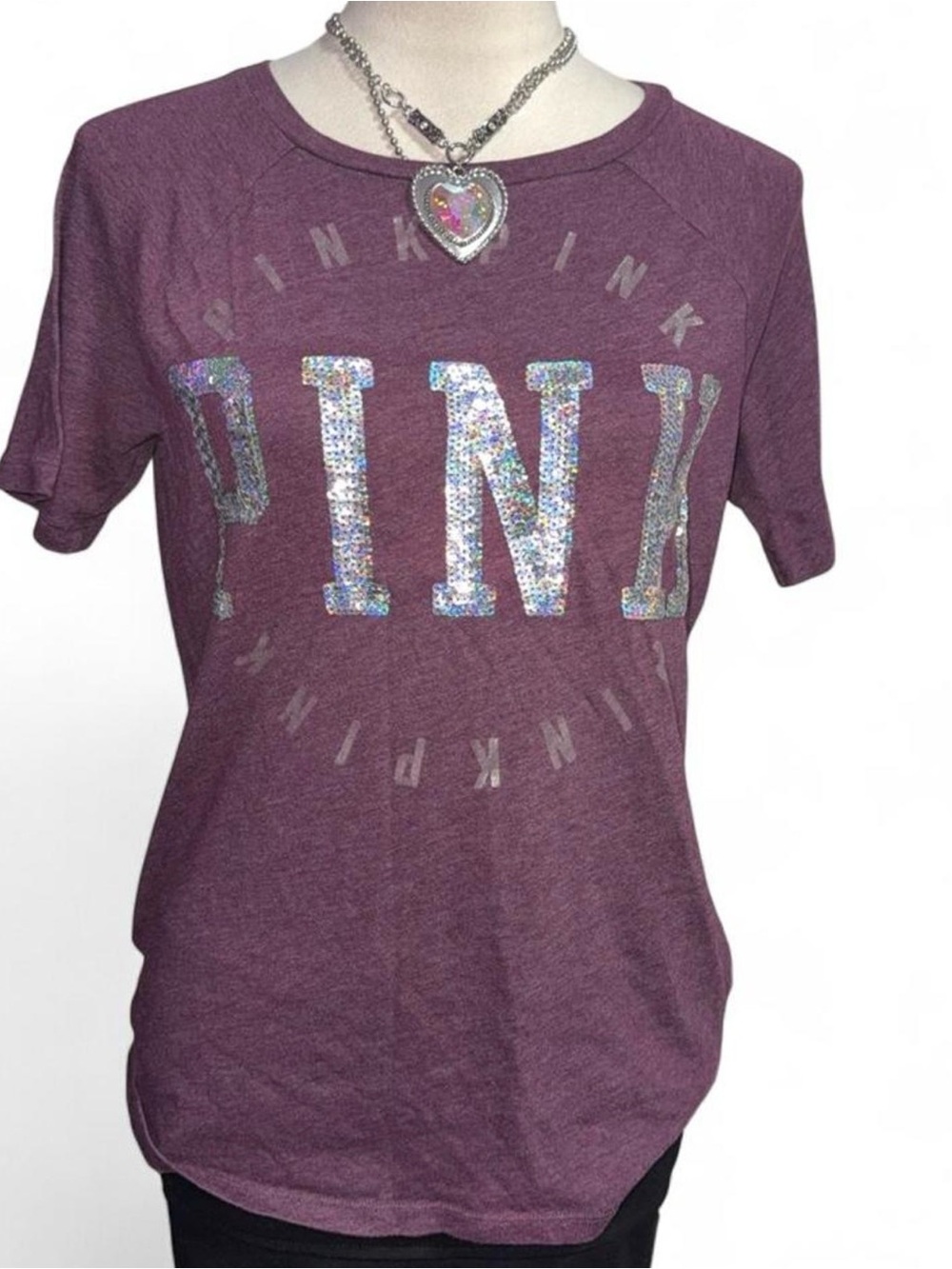 PINK Victoria's Secret Purple Short Sleeve Sequin Logo Tee